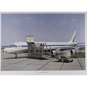 1960s - 1970s United Airlines Douglas DC-8F Jet Freighter airplane travel poster